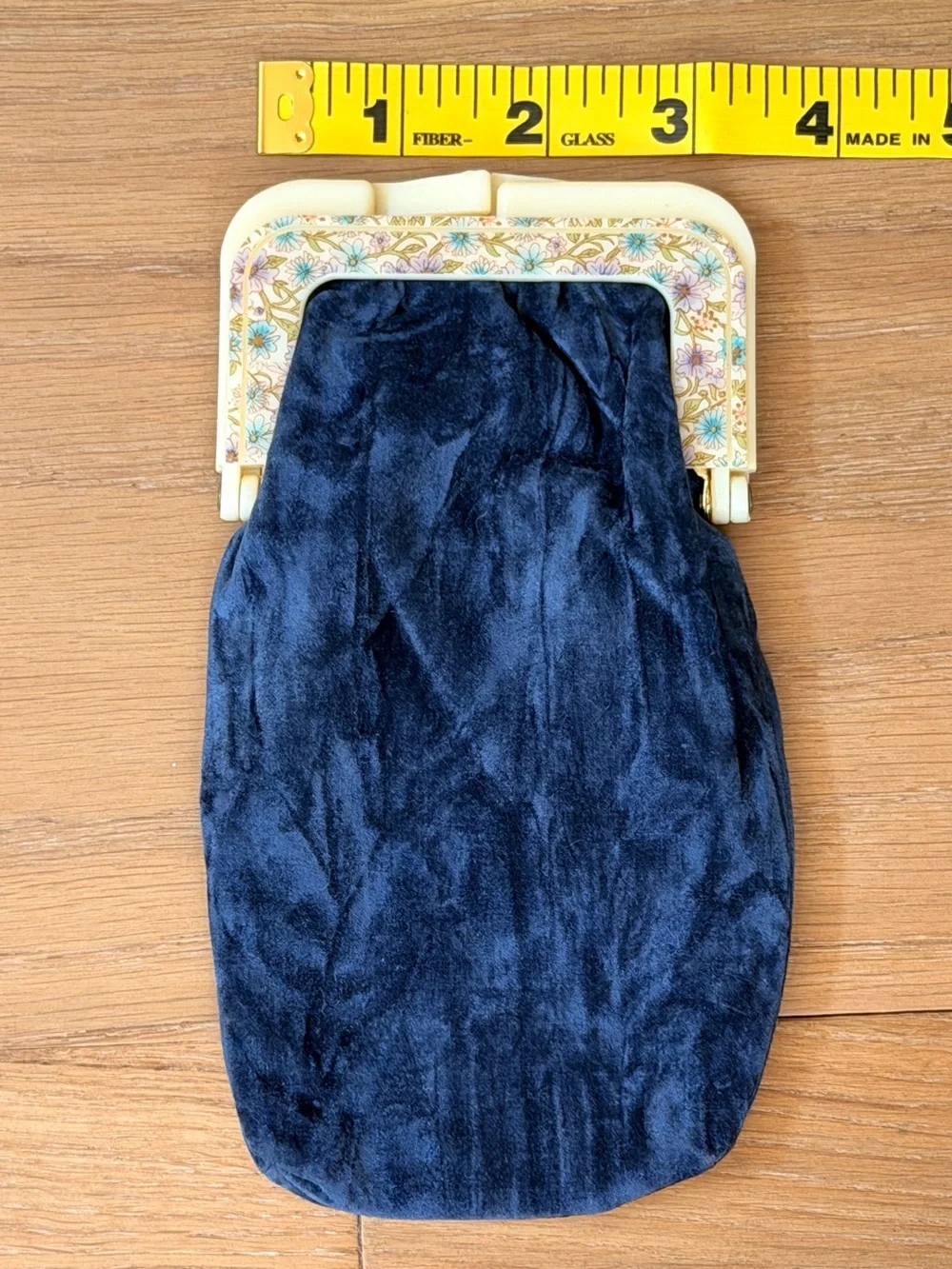 VTG 70s Roger Gimbel Navy Velvet Kiss Lock Pouch Glasses Floral Lucite Frame MCM